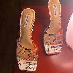 Steve Madden newspaper print heels